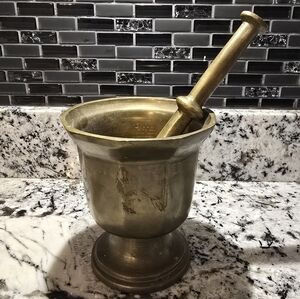 Antique Vintage Heavy Brass Mortar and Pestle